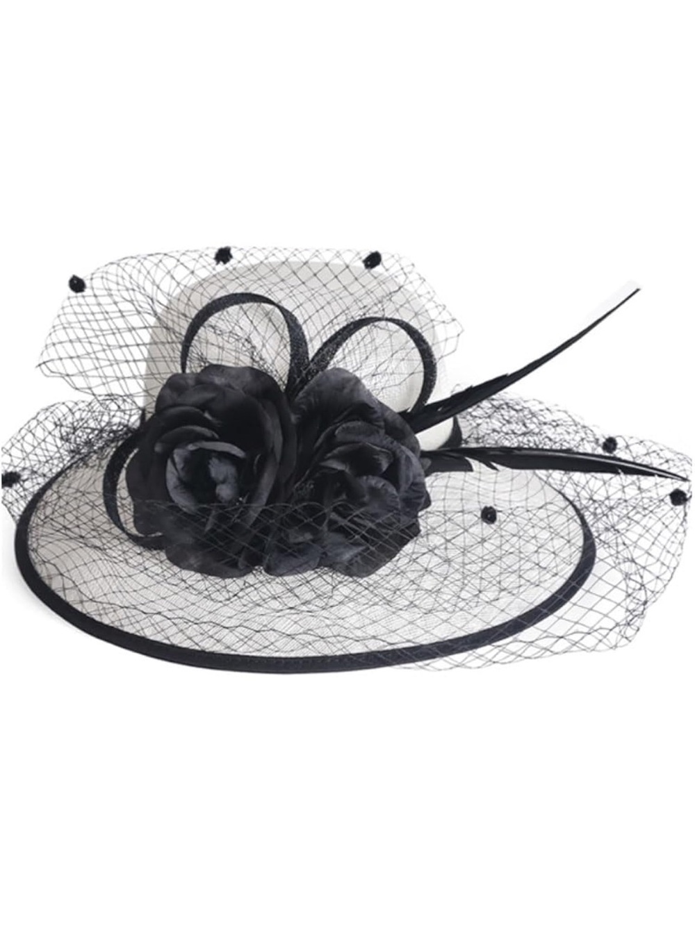 Elegant Black Floral Fascinator Veiled Hat